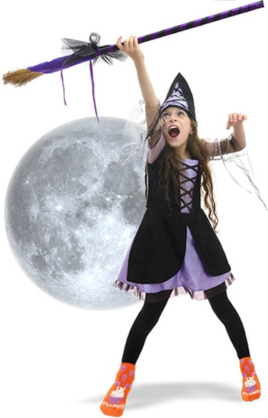 Beautiful Witch Girl and Broom Isolated on White Background